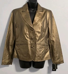 Chaqueta de cuero Bernardo para mujer de bronce con cuello bolsillos con botones forrada talla M - Imagen 1 de 15