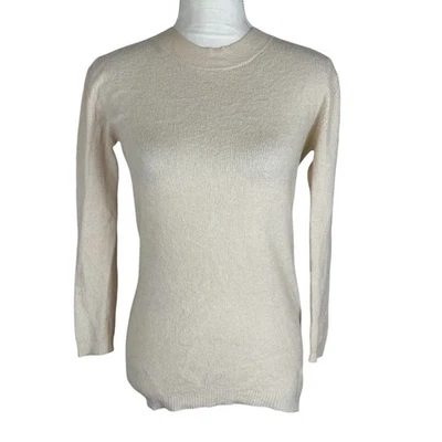 Suéter Pullover de Lana Crema Theyskens’ Theory Cuello Redondo Manga Larga Talla Pequeña Foto 1 de 4