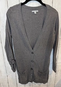 American Eagle Outfitters Long Gray Roll Tab Cardigan Womens Medium - Picture 1 of 7