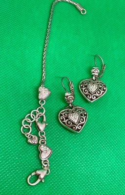 Brighton Reno Crystal Pave Heart Earrings & Slide heart Classic Bracelet Set  - Image 1 of 4