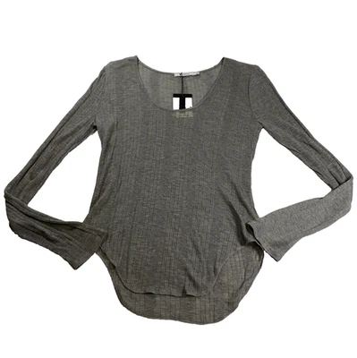 T Alexander Wang Womens Top Sz L Heather Gray Semi Sheer Long Sleeve NWT - Image 1 of 4