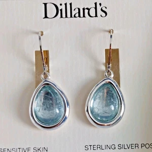 Dillard's Light Blue Faux Gem Teardrop Earrings Sterling Silver Post Sensitive J - Picture 1 of 5