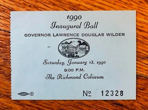 Boleto de baile inaugural de Virginia 1990 - L Douglas Wilder - 1er Gobernador Negro - Imagen 1 de 2
