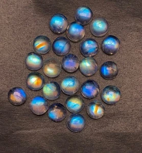 AAAAA Natural Blue Multi Fire Rainbow Moonstone Round Shape Cabochon Size 5 MM - Picture 1 of 19
