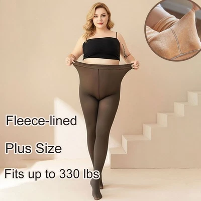 Women's Fleece Lined Sheer Tights Plus Size Thermal Pantyhose Winter Warm Thick - Image 1 of 4