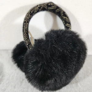 Michael Kors MK Fuzzy Ohrenschützer Schwarz mit Metallic Gold Neu - Bild 1 von 7