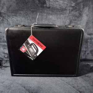 Samsonite Black Leather Expandable Attache Briefcase Locking NEW* - Afbeelding 1 van 5