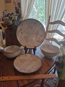 Kafuh Blue Moon 4-Piece Pottery Set 1 Dinner,1 Salad/Dessert Plate&2 Bowls EUC  - Picture 1 of 24