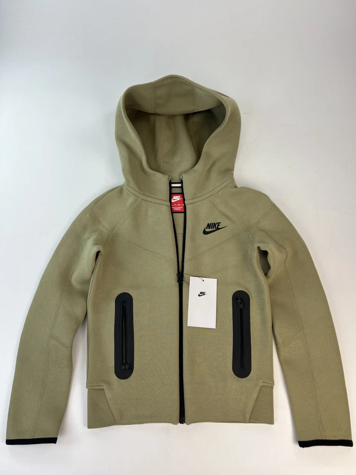 Nike Kids Sportswear Tech Fleece Neutral Olive Full-Zip Hoodie FD3285-276 Sz XS - Image 1 of 4