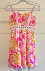 Lilly Pulitzer Women’s Lenore Mini Dress Pink Floral Lace Cut-Out Size 00 - Picture 1 of 10