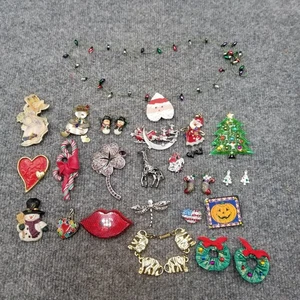 Lot Of Jewelry Pins Brooches Earrings Necklace Pendant Christmas Holidays 23 Pcs - Picture 1 of 12