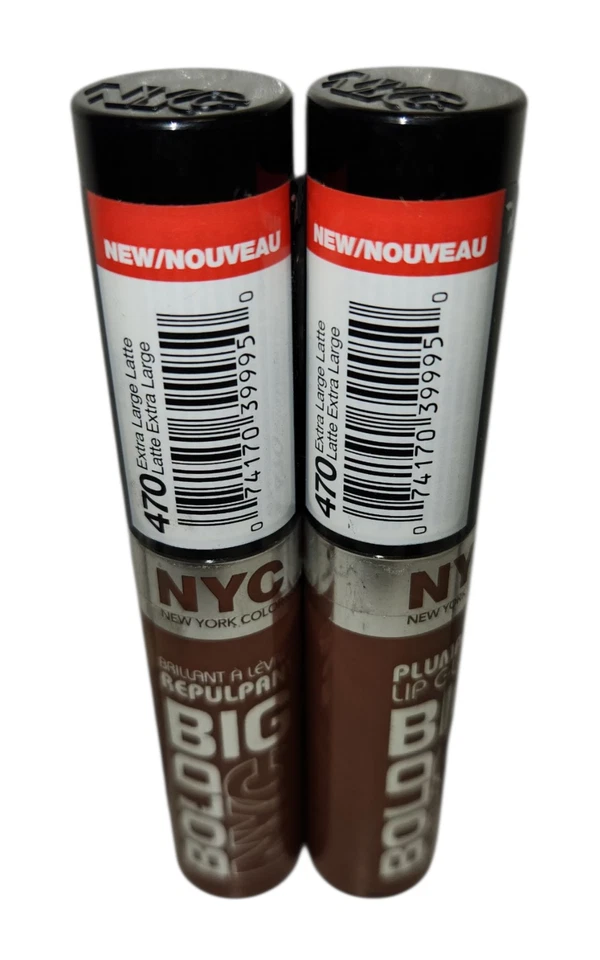 2x Brillo de labios NYC 470 extra grande Latte Big Bold Plumping and Shine NUEVO SELLADO Foto 1 de 1