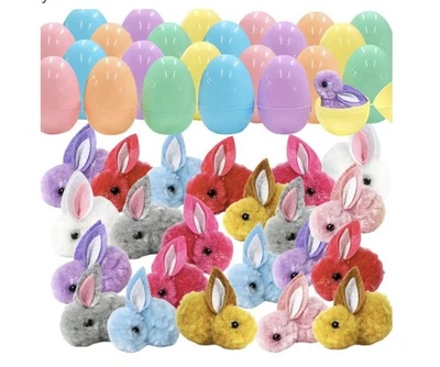24 piezas Huevos de Pascua con Pom Pom Conejitos Regalos, Caza de Huevos, Rellenos de Cesta Foto 1 de 2