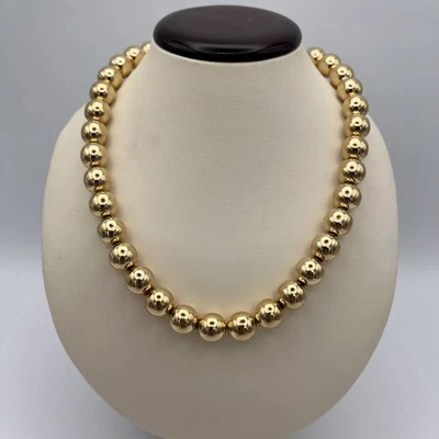 Collar de cadena vintage de bola de cuentas de oro amarillo de 14k para dama de 16" 9,5 mm 35,7 gramos Foto 1 de 4