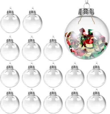 16 Palline Di Natale in Plastica Trasparente, in Acrilico Trasparente, Riempibil - Immagine 1 di 4