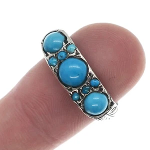Vintage Handmade Hand Carved Gypsy Ring with Cabochon Turquoise Ring Size 8 - Picture 1 of 3
