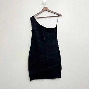 Neu mit Etikett Bebe After Dark Bandagenkleid Größe Large Damen schwarz One-Shoulder-Netz - Bild 1 von 8