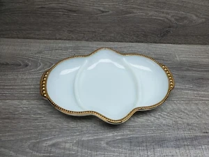 Vtg Fire King Relish Dish Milk Glass Platter Plate Gold Rim Serving - Picture 1 of 4