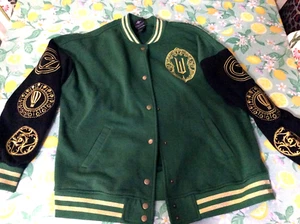 Women's Sz M WICKED Broadway Musical Embroidered Emerald City Bomber Jacket Coat - Picture 1 of 13