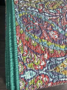 Vtg Boho Paisley Cotton Bedspread Quilt Reversible Bedding Comforter Queen - Picture 1 of 17