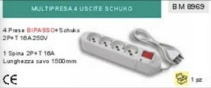 MULTIPRESA ciabatta STANDARD 4 PRESE schuko BIPASSO 250V 16A CAVO 150cm CEE - Picture 1 of 1