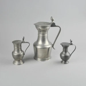 3 Zinnkrüge mit Deckeln - Krug - Kannen - Eicheln - 1 x SIGG - Vintage Pewter - Bild 1 von 11