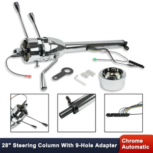Cromo 28" Inclinación Indicador de Cambio Automático Columna de Dirección con 9 Agujeros Adaptador Sin Llave GM - Imagen 1 de 6