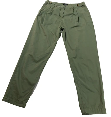 Calça feminina Topshop tamanho 8 verde plissada cintura alta bolsos barra perna cônica - Imagem 1 de 4