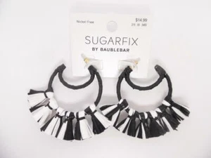 SUGARFIX by BaubleBar Crescent Moon Tassel Earrings - Black/White - Nickel Free - Picture 1 of 2