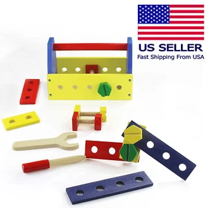 Montessori Classroom Natural Wood Toolbox Toy, Child Construction Set, 15 pieces - Picture 1 of 5