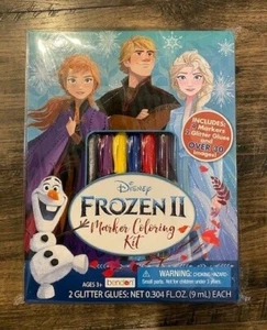 *NUOVO* Kit da colorare 2 pennarelli Disney Frozen! Colle glitterate, oltre 30 immagini! Artigianato - Foto 1 di 2