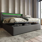 Polsterbett Kunstlederbett Doppelbett Lederbett mit Bettkasten LED Bett 140x200
