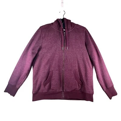 Chaqueta con Capucha LL Bean Para Mujer Franela Frijol Forrada Cremallera Berry Borgoña, Talla: L   Foto 1 de 4
