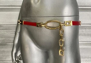 ST JOHN Red Leather Gold Chain Adjustable Belt - Picture 1 of 3