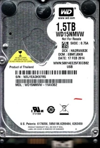 WD15NMVW-11AV3S2 S/N: WXJ1 DCM: EBMTJBKB WESTERN DIGITAL 1.5TB THAILAND FEB 2014 - Afbeelding 1 van 2