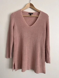 Eileen Fisher Bio Leinen Baumwolle V-Ausschnitt Tunika Pullover rosa Gr. Small - Bild 1 von 10