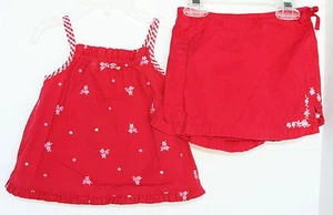 Llamativo Conjunto Rojo Flores Bonitas Bordadas Borde Gingham Niña Pequeña 2T Conjunto - Imagen 1 de 3