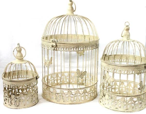 Antik Dekoration Vogelkäfig 3er Set Altweiß 45, 35 und 25 cm Höhe Schmetterling - Bild 1 von 3