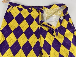 LSU Tigers Loudmouth Size 48W Golf Shorts Purple/Yellow Bermuda Diamond Pattern - Picture 1 of 14