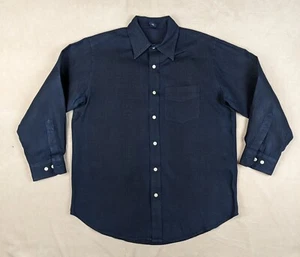 Gap Small Mens Shirt Linen Casual Navy Blue Short Arms 22x28 - Picture 1 of 12