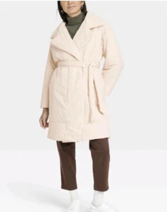 Women’s A New Day Water Resistant Belted Puffer Jacket Cream Size XL - Picture 1 of 10