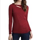 Vince Camuto Sparkle Top blouse XSMALL Burgundy Long Sleeve Cut Out Stretch