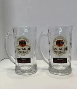 Set of 2 Bacardi Oakheart Spiced Rum Dimpled Clear Glass Beer Mug Stein Barware - Picture 1 of 5