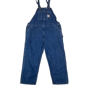 Carhartt Blue Denim Work Bib Overall Dungarees Workwear Size 52W 30L - Picture 1 of 21