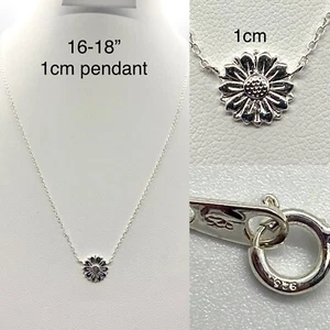 Sterling Silver Sunflower Floral Flower Dainty Minimalist Pendant Charm 16-18” - Picture 1 of 4