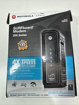 Arris Motorola SB6121 SURFboard Cable Modem 200 Series Docsis 3.0 IPv6, 172MBPS - Image 1 of 4