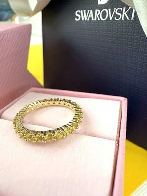 Anillo Swarovski Talla 58 P Cristales Amarillos Corte Redondo Matriz Tono Dorado Nuevo En Caja Foto 1 de 4