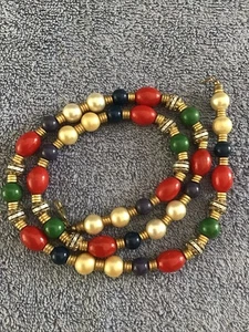 Collar De Cuentas Japón De Colección Rojo Verde Azul Imitación Perla Multicolor Largo Único - Imagen 1 de 7