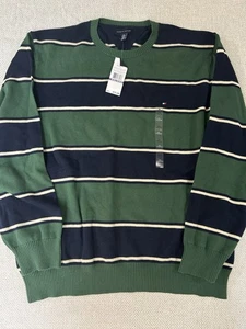 Vintage Neu mit Etikett Tommy Hilfiger Herren XXL blau grün gestreift Strick 100 Baumwolle Gorpcore Vorbereitung - Bild 1 von 7