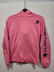 Carhartt Youth XL Girls Pink W Navy Logo Hoodie Hooded Sweatshirt - Picture 1 of 6